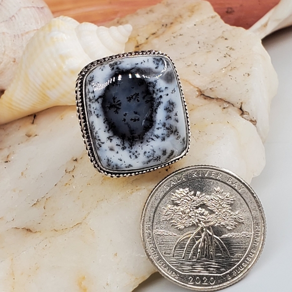 Large Natural Dolomite Stone Silver Ring - Picture 4 of 7